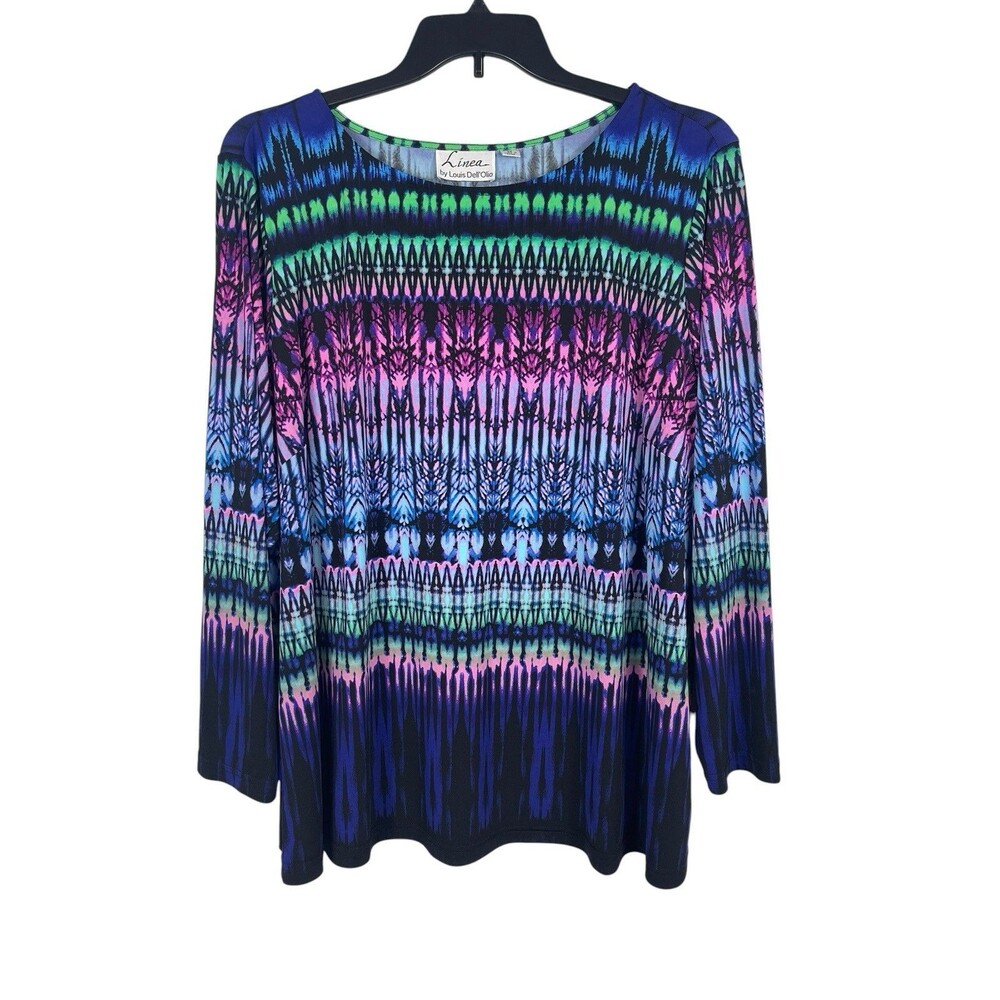 Linea by Louis Dell’Olio 3X Abstract Tunic Top Blue Purple Stretchy Knit